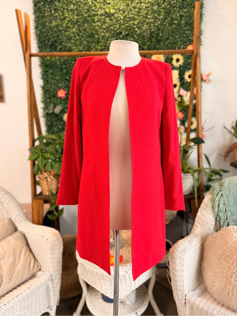 Preston & York Vibrant Red Open-Front Trench Coat